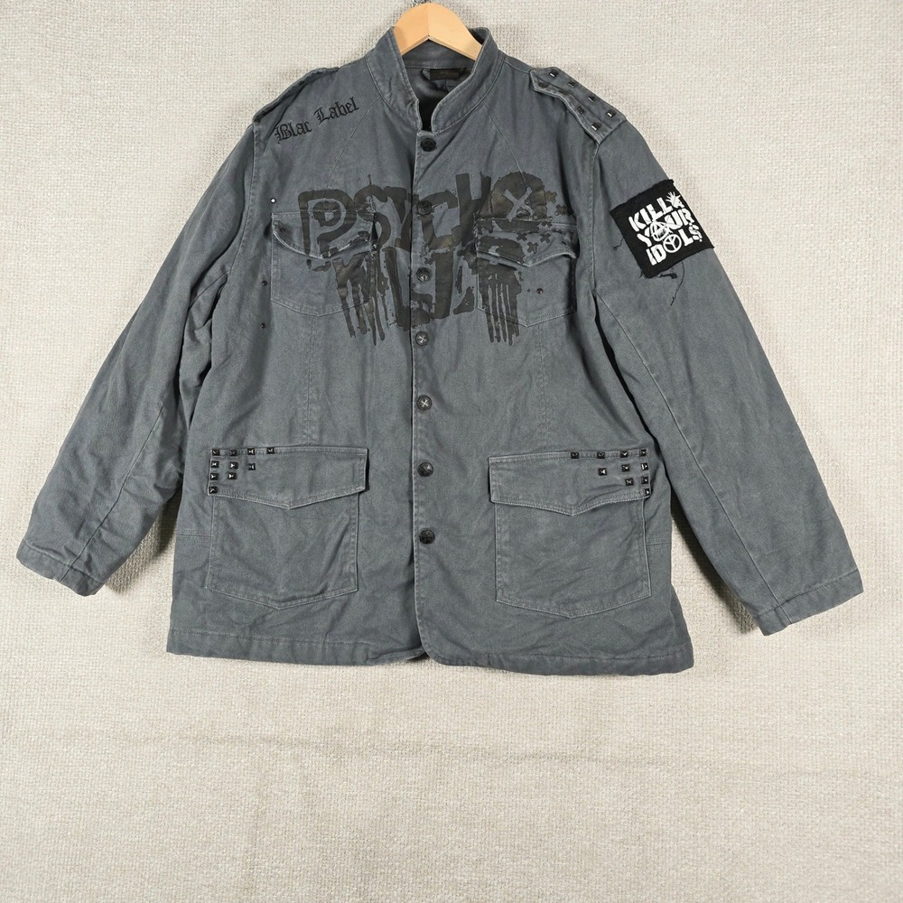 Blac Label Premium Mens Gray Psycho Killer Studded Military Field Jacket 2X